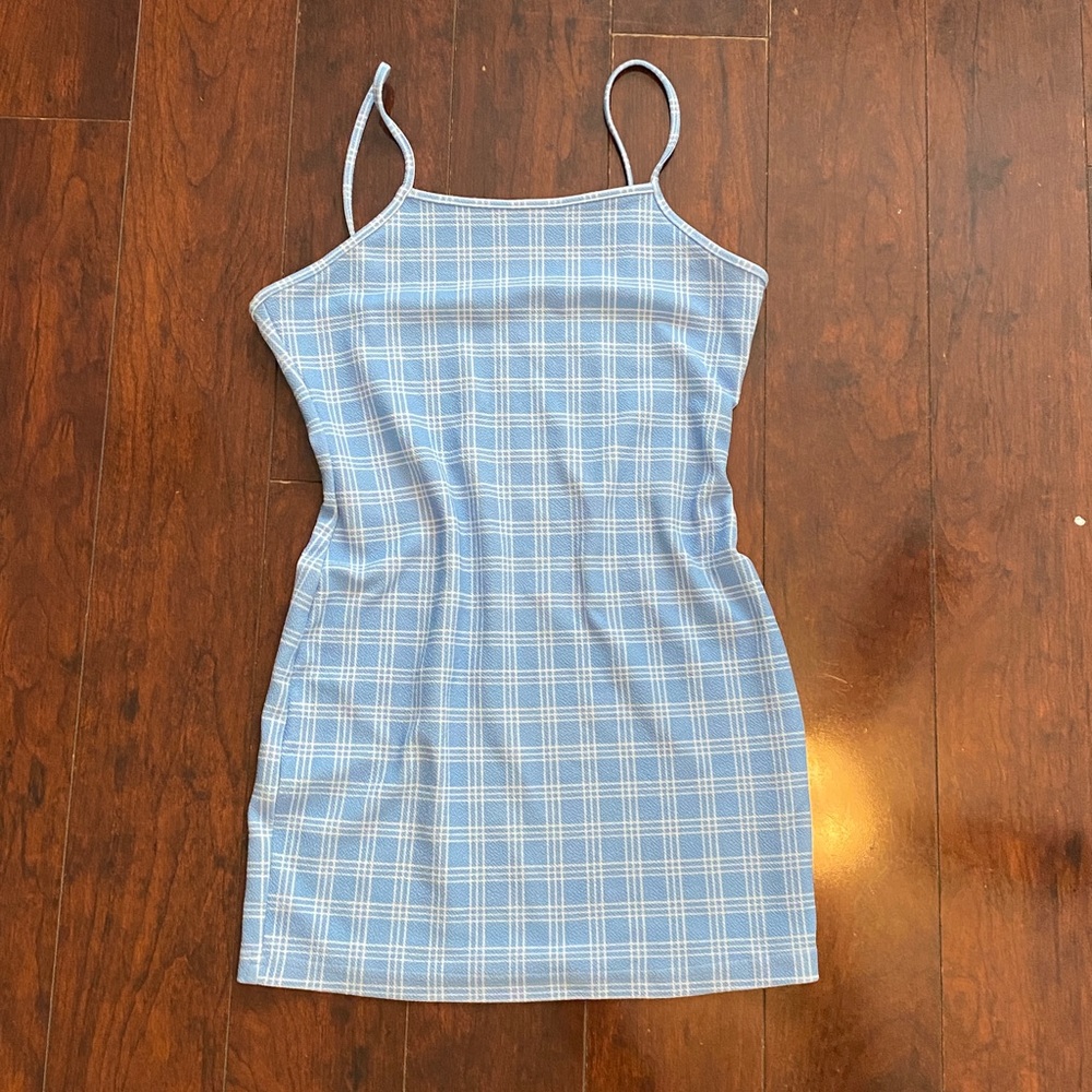 Blue plaid mini dress